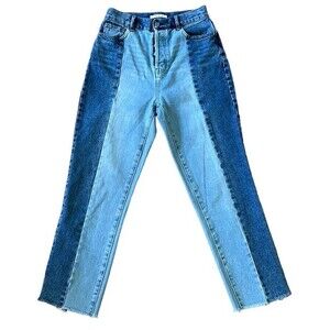 PacSun Two Toned Straight Leg Jeans Size 28 High Rise Crop Button Fly Denim Blue